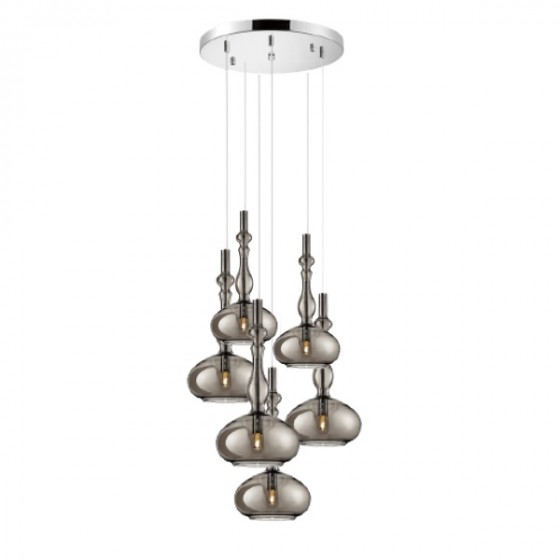 Ροζέτα εξάφωτη Φ40cm με γυάλινα φωτιστικά Φ16x34cm φιμέ