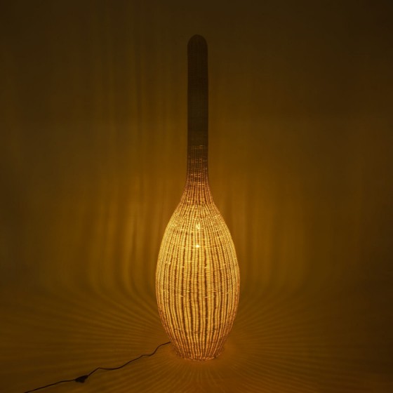 Φωτιστικό δαπέδου από μπεζ ρατάν πλέγμα Φ50x180cm