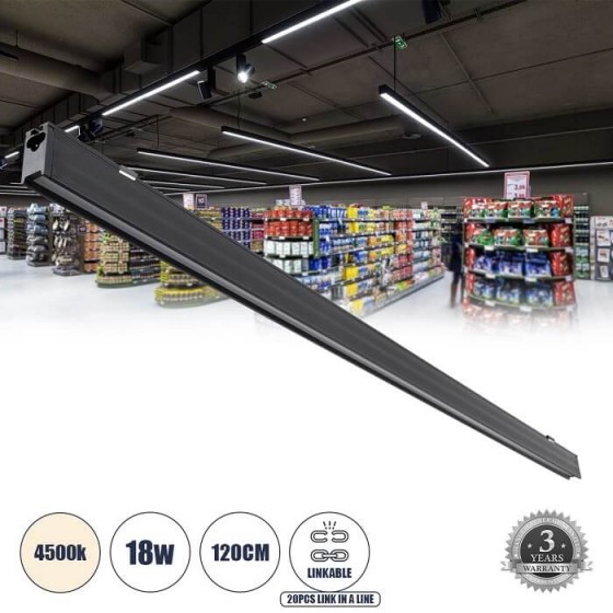 Γραμμικό φωτιστικό οροφής LED 18W 4500K 120cm μαύρο