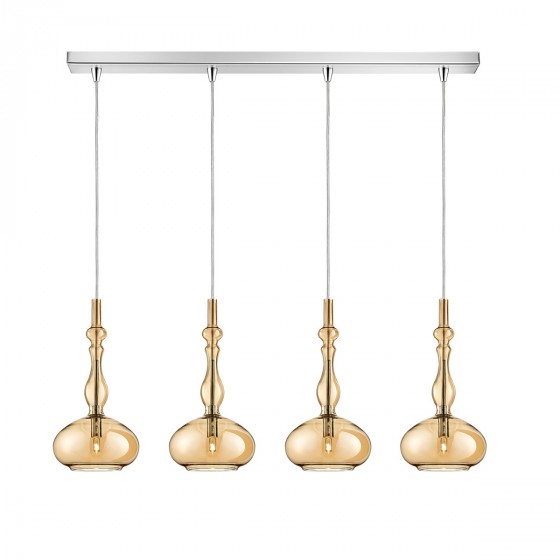 Ράγα τετράφωτη 85cm με γυάλινα φωτιστικά Φ16x34cm μελί