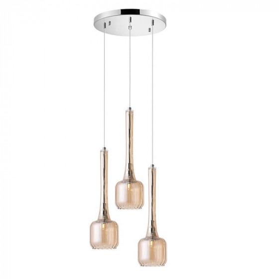 Ροζέτα τρίφωτη Φ30cm με γυάλινα φωτιστικά Φ11x38cm μελί