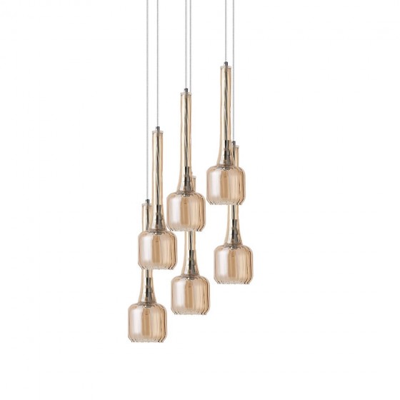 Ροζέτα εξάφωτη Φ40cm με γυάλινα φωτιστικά Φ11x38cm μελί