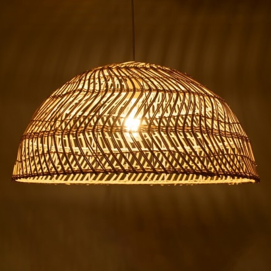 Κρεμαστό φωτιστικό πλεκτή καμπάνα μπαμπού μπεζ Φ60x29cm