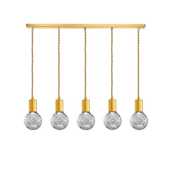 Ράγα πεντάφωτη 100cm χρυσαφί με γυάλινα γλομπάκια Φ10cm