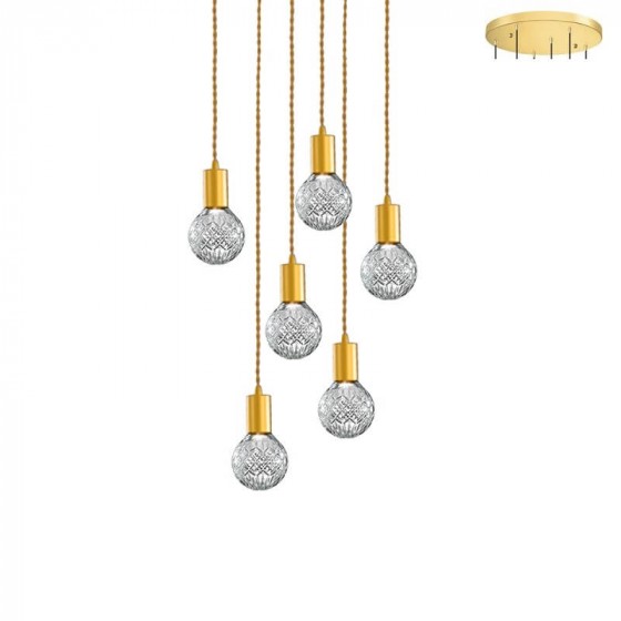 Ροζέτα εξάφωτη Φ40cm χρυσαφί με γυάλινα γλομπάκια Φ10cm