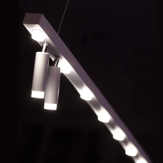 Κρεμαστό φωτιστικό ράγα 120cm με LEDs και δύο σποτάκια