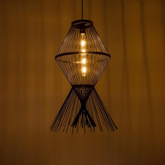 Κρεμαστό φωτιστικό Boho ξύλινο πλέγμα Φ35x60cm σε μαύρο χρώμα