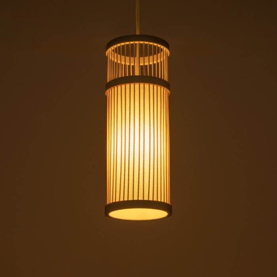 Κρεμαστό φωτιστικό Boho ξύλινο πλέγμα Φ13x35cm σε φυσικό μπεζ χρώμα