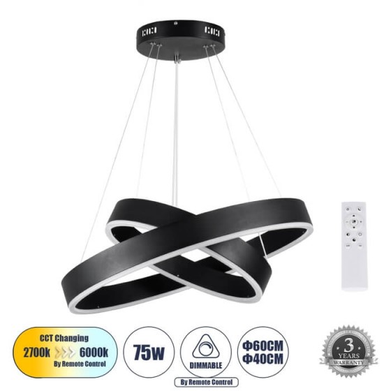 Τηλεχειριζόμενο κρεμαστό φωτιστικό με μαύρους κύκλους Φ40-Φ60cm LED CCT
