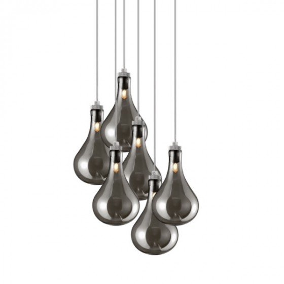 Εξάφωτο κρεμαστό φωτιστικό Φ40cm με φιμέ γυαλιά