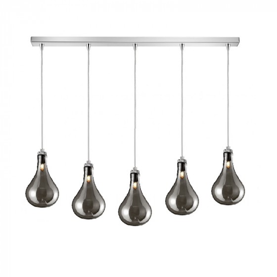 Πεντάφωτο κρεμαστό φωτιστικό ράγα 100cm με φιμέ γυαλιά