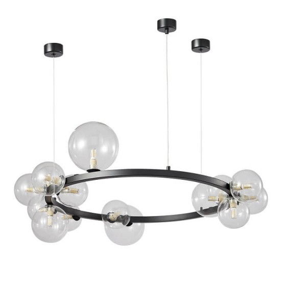 Κρεμαστό φωτιστικό κύκλος μαύρος Φ85cm με 15 διάφανους γλόμπους G9