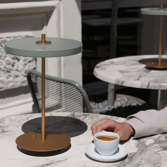 Επαναφορτιζόμενο πορτατίφ χρυσό 31cm με πλακέ κεφαλή απόχρωση ελιάς LED Dim