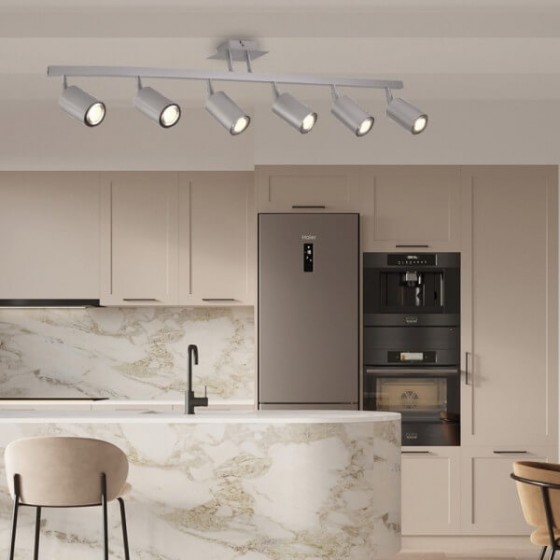 Εξάφωτο φωτιστικό ράγα νίκελ 110cm με σποτ Φ6cm