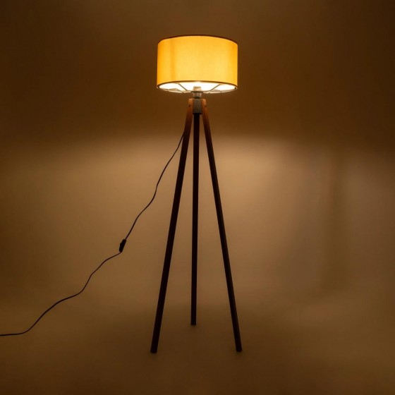 Μοντέρνο επιδαπέδιο φωτιστικό καρυδί ξύλο με κίτρινο ύφασμα - 38x38x140cm