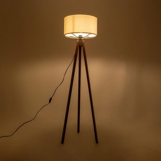 Μοντέρνο επιδαπέδιο φωτιστικό καρυδί ξύλο με λευκό ύφασμα - 38x38x140cm