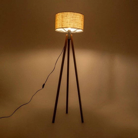 Φωτιστικό δαπέδου καφέ ξύλινο με υφασμάτινο μπεζ καπέλο Φ38x140cm