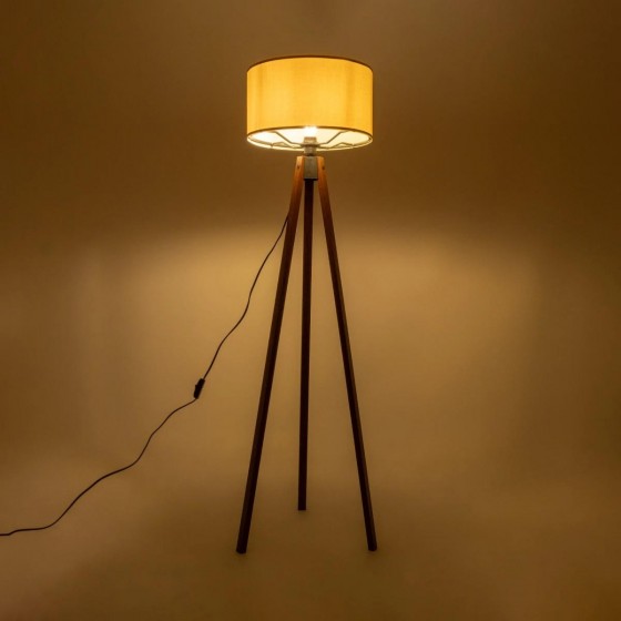Φωτιστικό δαπέδου ξύλινο τρίποδο με μπεζ καπέλο Φ38x140cm