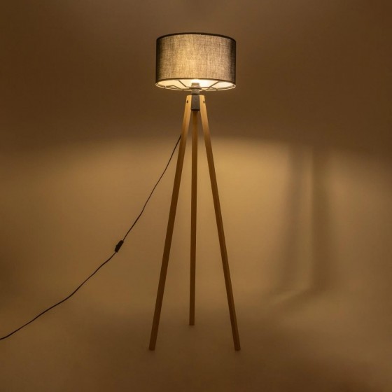 Μοντέρνο επιδαπέδιο φωτιστικό μπεζ ξύλο με μαύρο ύφασμα - 38x38x140cm