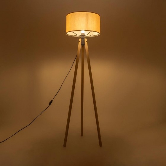 Μοντέρνο φωτιστικό δαπέδου ανοιχτό ξύλο με μπεζ ύφασμα Φ38x140cm