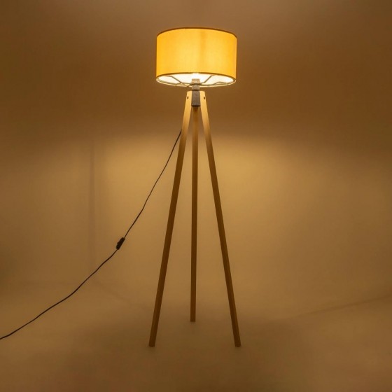 Μοντέρνο επιδαπέδιο φωτιστικό μπεζ ξύλο με κίτρινο ύφασμα - 38x38x140cm