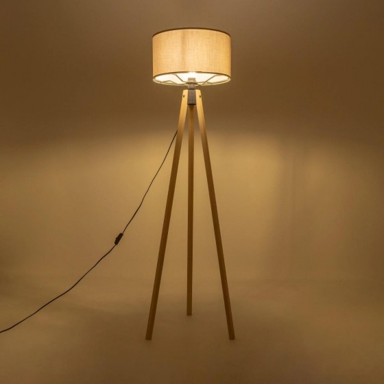 Μοντέρνο επιδαπέδιο φωτιστικό μπεζ ξύλο με ανοιχτό γκρι αμπαζούρ Φ38x140cm