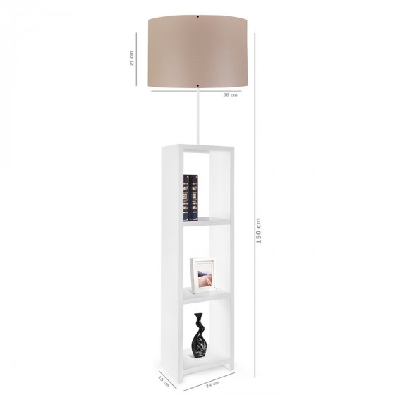 Μοντέρνο επιδαπέδιο φωτιστικό λευκό ξύλο με ράφια και αμπαζούρ Φ38x150cm