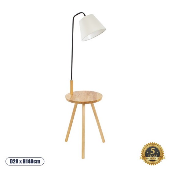 Μοντέρνο επιδαπέδιο φωτιστικό μπεζ ξύλο με ραφάκι - 28x28x140cm