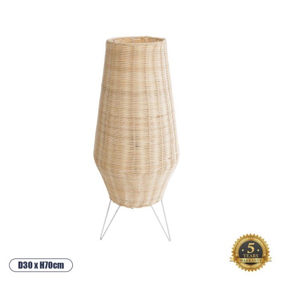 Boho επιδαπέδιο φωτιστικό ρατάν-ξύλο με ποδαράκια λευκά Φ30x70cm