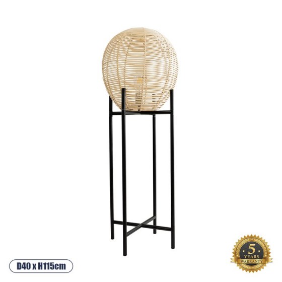 Boho επιδαπέδιο φωτιστικό μαύρο 115cm με πλεκτή μπάλα Φ40cm