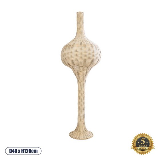 Boho επιδαπέδιο φωτιστικό 120cm με μπεζ φούσκα πλεκτή ρατάν Φ40cm