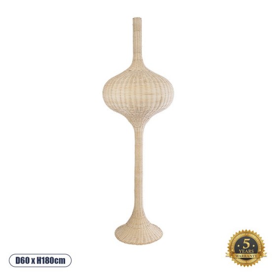 Boho επιδαπέδιο φωτιστικό 120cm με μπεζ φούσκα πλεκτή ρατάν Φ60cm