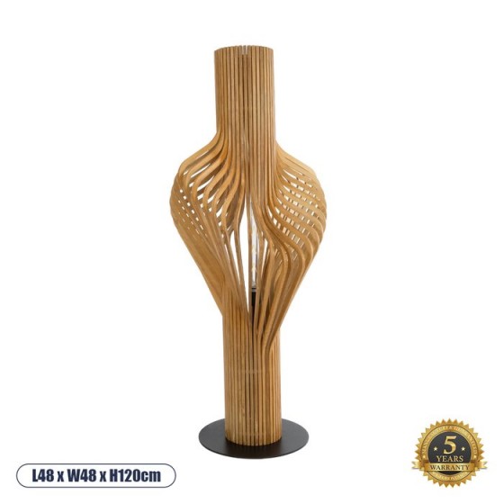 Boho επιδαπέδιο φωτιστικό καφέ ξύλο με μαύρη βάση - Φ48x120cm