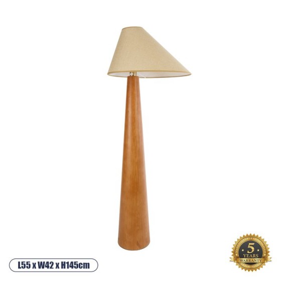 Boho επιδαπέδιο φωτιστικό καφέ ξύλο με μπεζ ύφασμα - 55x42x145cm