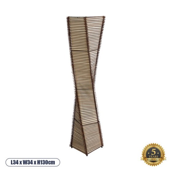 Boho επιδαπέδιο φωτιστικό 2xE27 καφέ ξύλο με μπεζ ύφασμα - 34x34x130cm