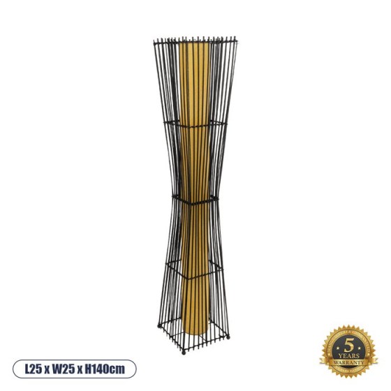 Boho επιδαπέδιο φωτιστικό 2xE27 μαύρο ξύλο με μπεζ ύφασμα - 25x25x140cm