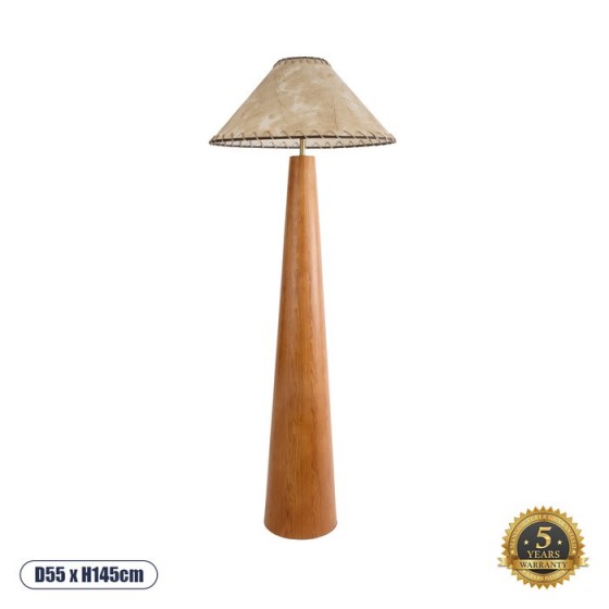 Boho επιδαπέδιο φωτιστικό καφέ ξύλο με μπεζ ύφασμα - 55x55x145cm