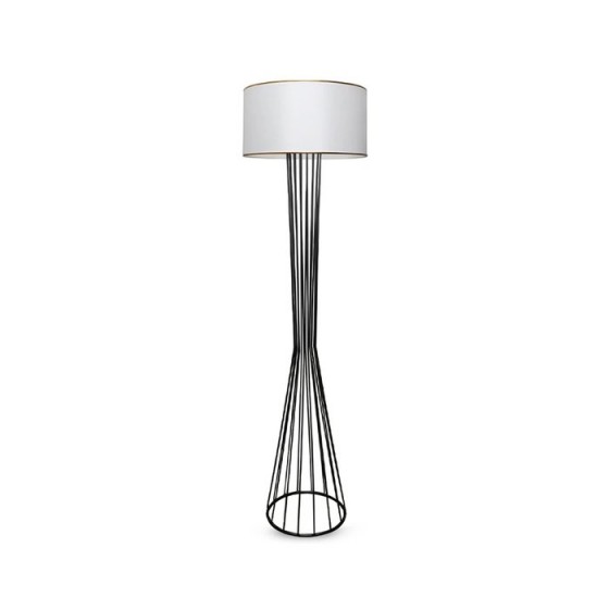 Μοντέρνο επιδαπέδιο φωτιστικό μαύρο μέταλλο με λευκό ύφασμα - 38x38x155cm