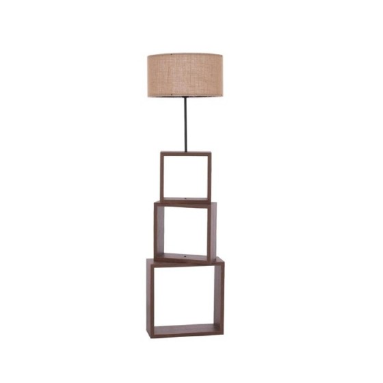 Μοντέρνο επιδαπέδιο φωτιστικό καρυδί ξύλο με μπεζ ύφασμα - 37x37x155cm