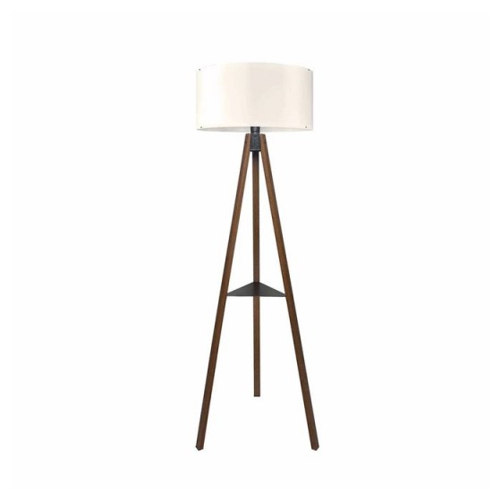 Μοντέρνο επιδαπέδιο φωτιστικό καφέ ξύλο με μπεζ ύφασμα - 38x38x135cm