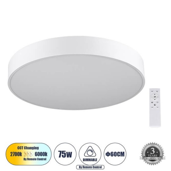 Φωτιστικό οροφής πλαφονιέρα τηλεχειριζόμενη LED CCT Φ60x8cm λευκή