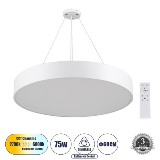 Κρεμαστό φωτιστικό LED CCT λευκό Φ60x8cm τηλεχειριζόμενο