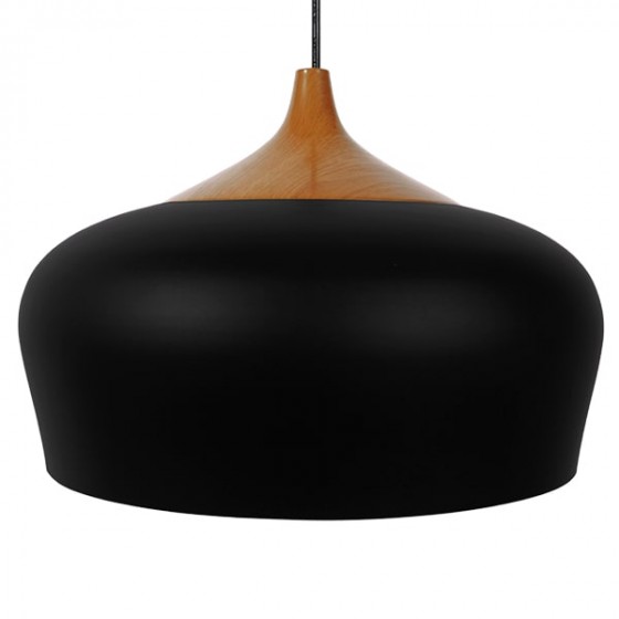 Μοντέρνα μαύρη μεταλλική καμπάνα Φ40cm με ξύλινη λεπτομέρεια