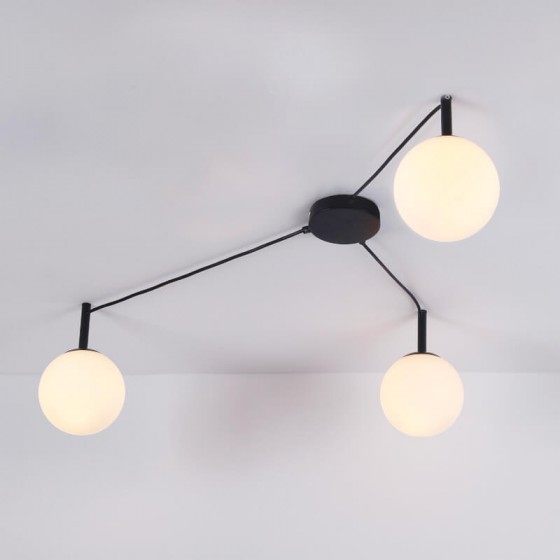 Φωτιστικό οροφής τρίφωτο 78x72cm με λευκές γυάλινες μπάλες 