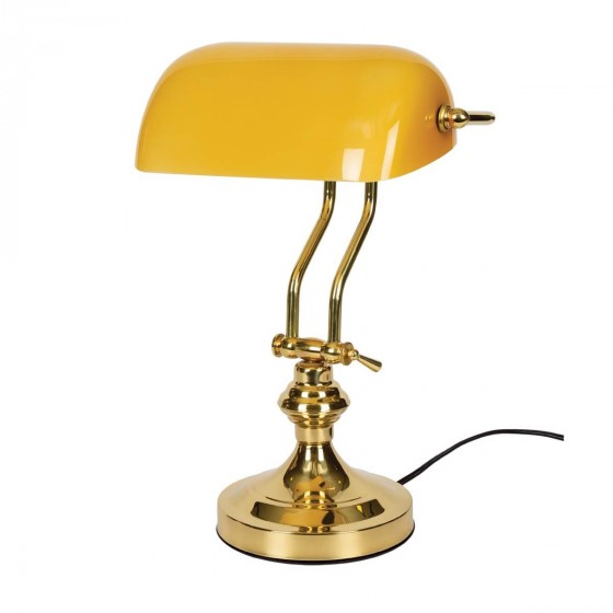 Κλασικό φωτιστικό γραφείου 36cm χρυσαφί με κίτρινο γυαλί 