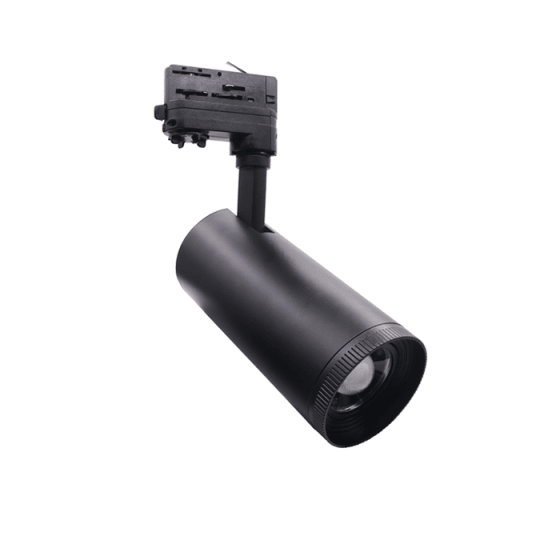 Σποτ ράγας μαύρο κυλινδρικό τριφασικό με zoom LED 26W 3000K Φ80mm