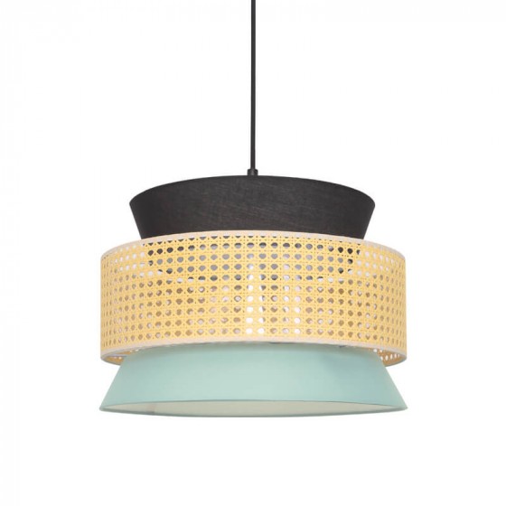 Κρεμαστό φωτιστικό με ρατάν και ύφασμα μαύρο-βεραμάν Φ40cm