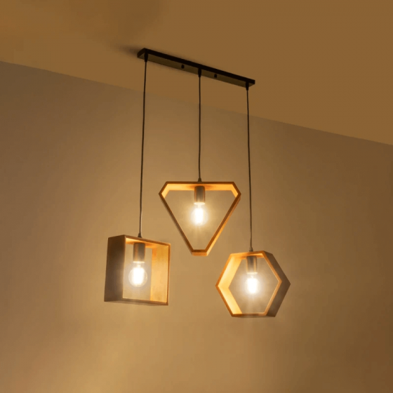 Κρεμαστό φωτιστικό ράγα 74cm με ξύλινα γεωμετρικά σχήματα σκούρο καφέ