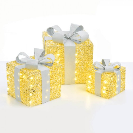 Δώρα Χριστουγέννων διακοσμητικά χρυσαφί με ασημί κορδέλα σετ 3 τμχ