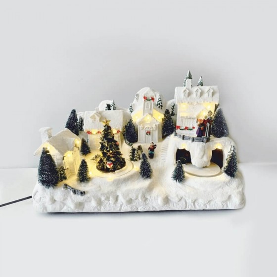 Χριστουγεννιάτικο διακοσμητικό χιονισμένο χωριό με κίνηση και μουσική